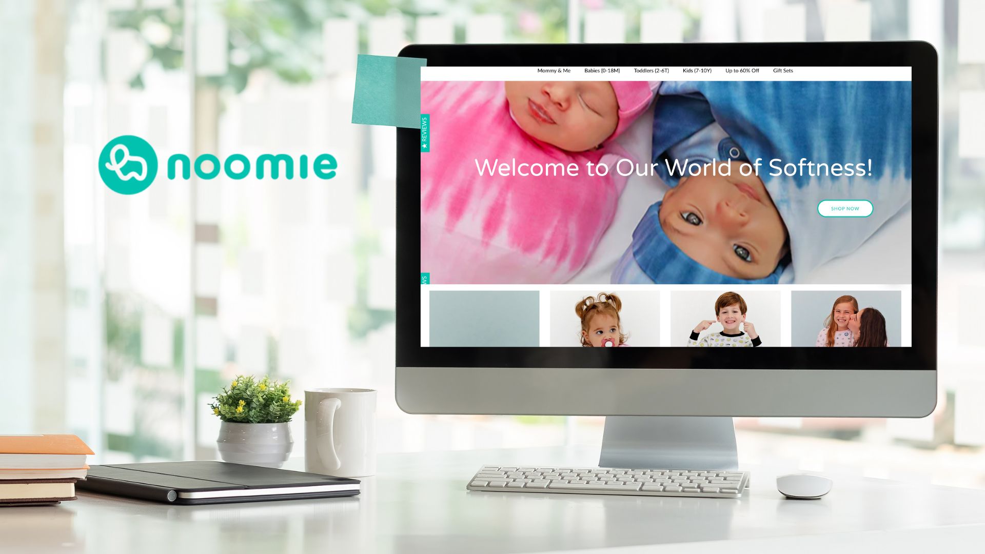 A picture of the BabyNoomie.com website with the logo placed ot the left.